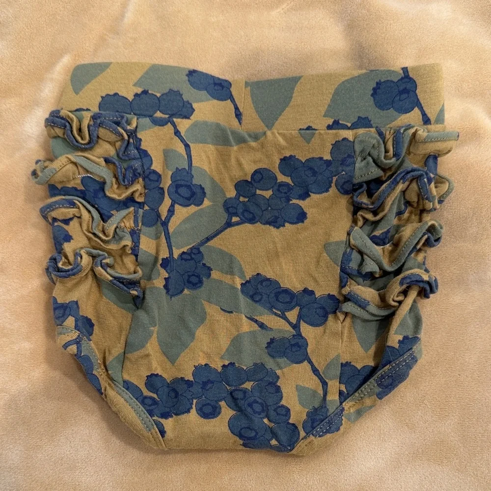 kate quinn Ruffle Floral Blueberry Bloomer/Diaper Cover - Blue & Olive